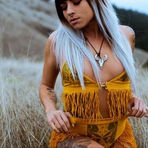 Save the parade 1969 boho fringe vegan suede set